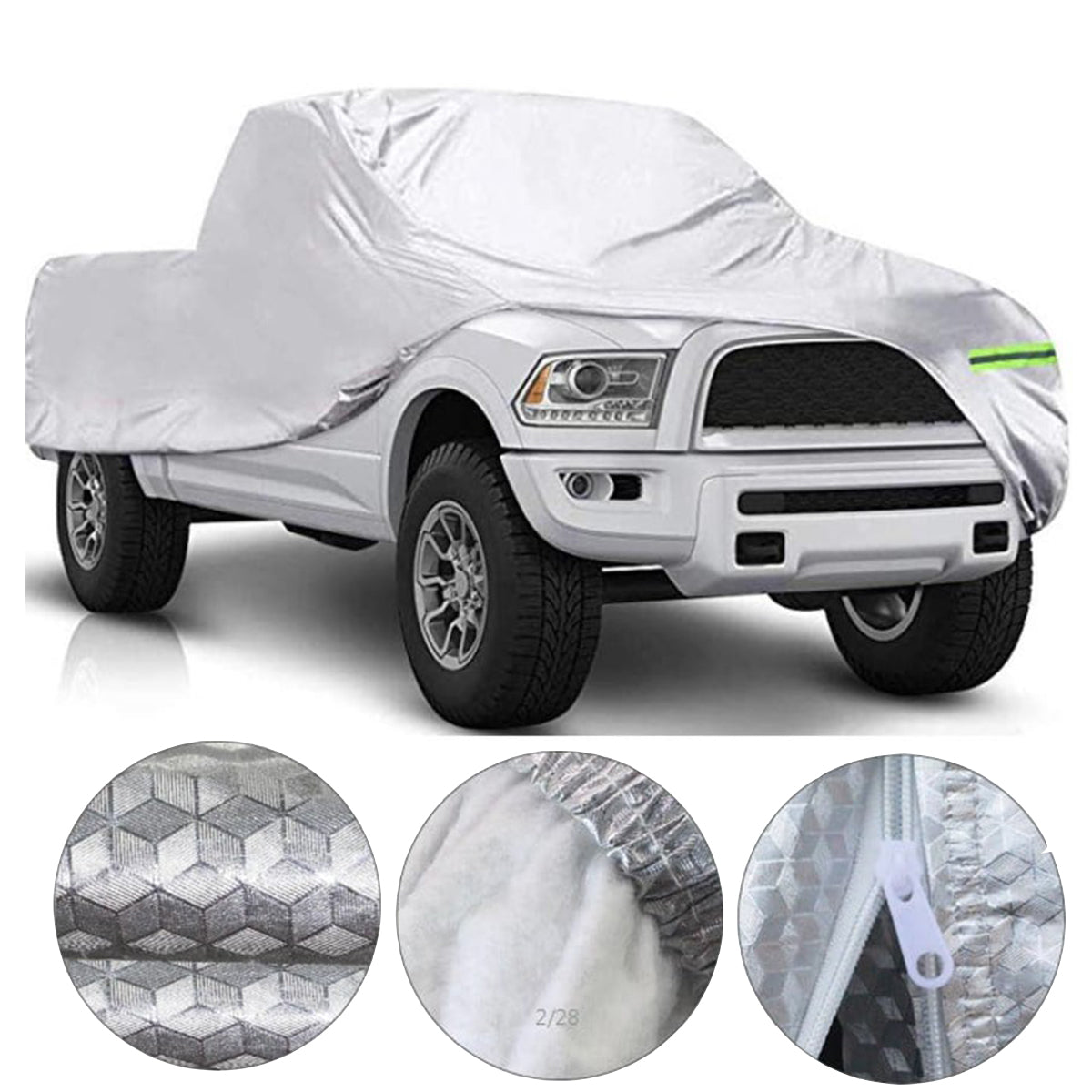 PICK-UP SIZE COVER, SILVER OR BLACK ALUMINIZED FABRIC WITH COTTON INNER