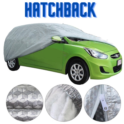 HATCHBACK SIZE COVER WATERPROOF, DUSTPROOF,HEATPROOF, WINDPROOF,OUTDOOR & INDOOR DURABLE CAR COVER FREE CAR WAX & MICROFIBER CLOTH
