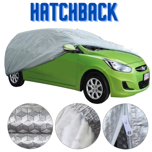 HATCHBACK SIZE COVER WATERPROOF, DUSTPROOF,HEATPROOF, WINDPROOF,OUTDOOR & INDOOR DURABLE CAR COVER FREE CAR WAX & MICROFIBER CLOTH