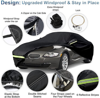(BLACK EDITION)SEDAN WATERPROOF CAR COVER AND OUTDOOR SUN PROTECTION COVER,FREE CAR WAX & MICROFIBER CLOTH