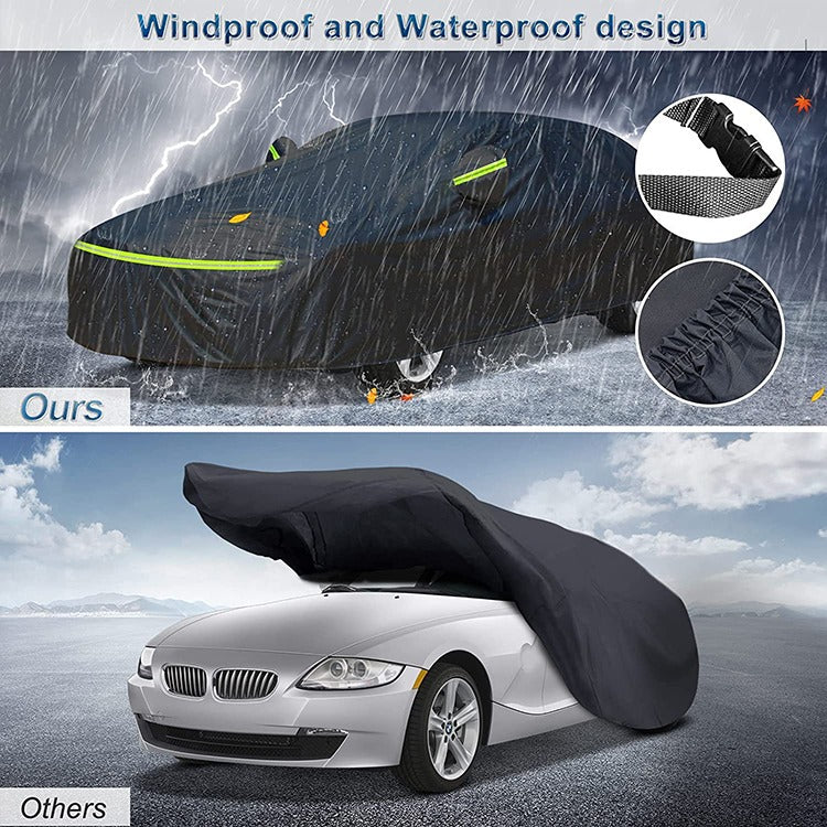 (BLACK EDITION)SEDAN WATERPROOF CAR COVER AND OUTDOOR SUN PROTECTION COVER,FREE CAR WAX & MICROFIBER CLOTH