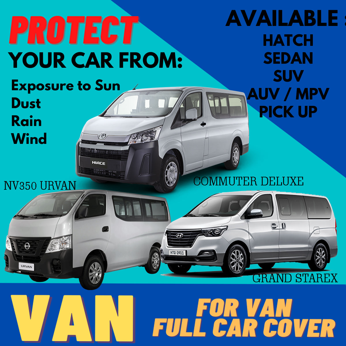 VAN SIZE OUTDOOR & INDOOR,100% WATERPROOF,HETAPROOF, DUSTPROOF, WINDPROOF FULL SET COVER W/ FREE CAR WAX AND MICROFIBER CLOTH